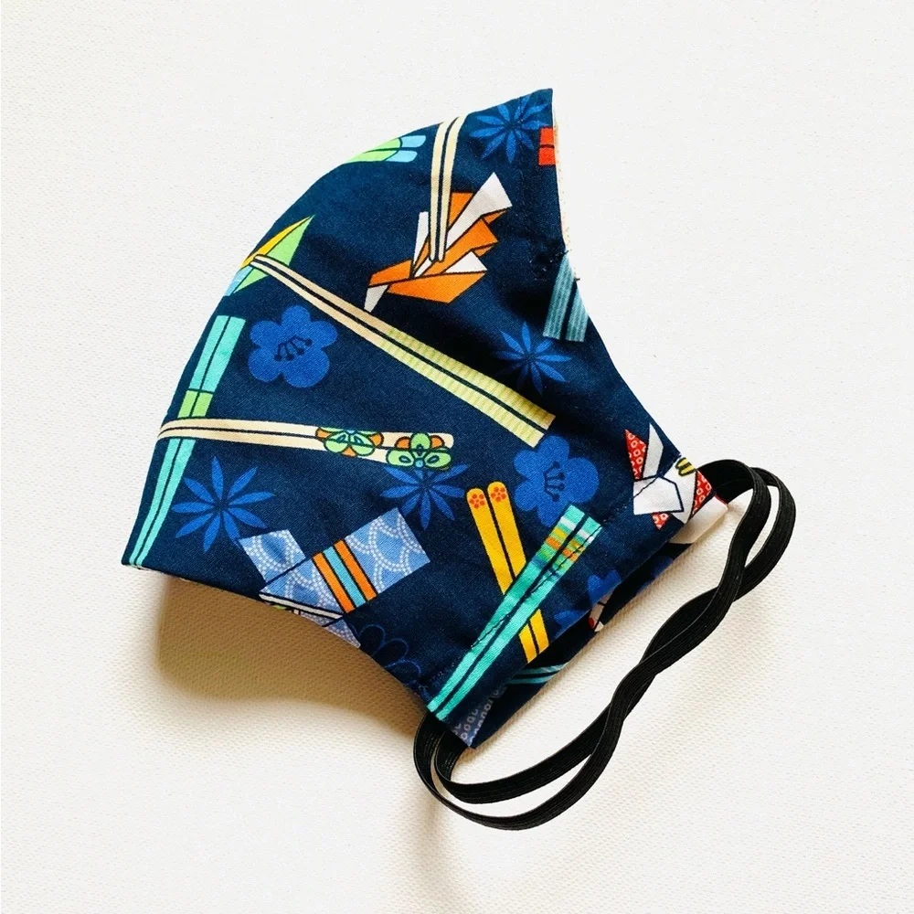 NEW Handmade Navy Blue Chopstick Print Face Mask